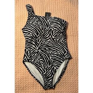 Kate Spade One Shoulder One Piece Zebra Print Swimsuit - Size L NWT